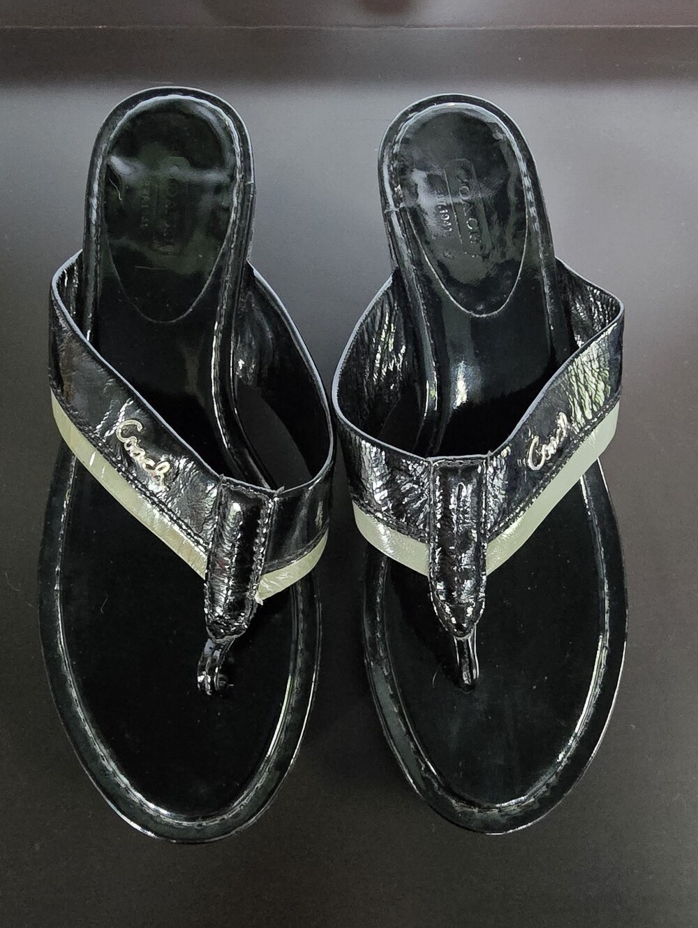 Coach Jody Black Patent Leather Platform Sandals in Size 8